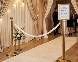 Securit® Gold Barrier Posts + Red Velvet Rope + Lit Pavement Board + Gold & Silver Markers Christmas Entrance Set – christmas sets, photo 3