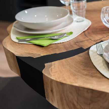 Rustic Round solid oak dining table for hotels, restaurants and offices – made to order, logo engraving available (view 3)