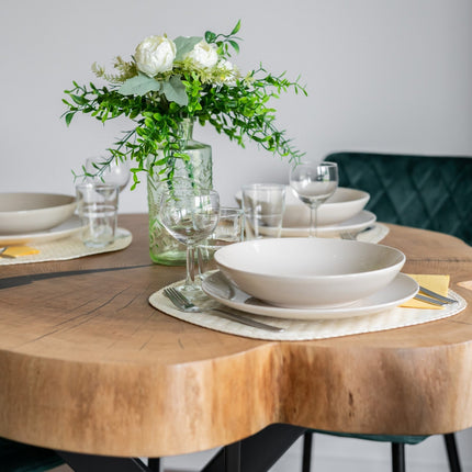 Rustic Round solid oak dining table for hotels, restaurants and offices – made to order, logo engraving available (view 2)