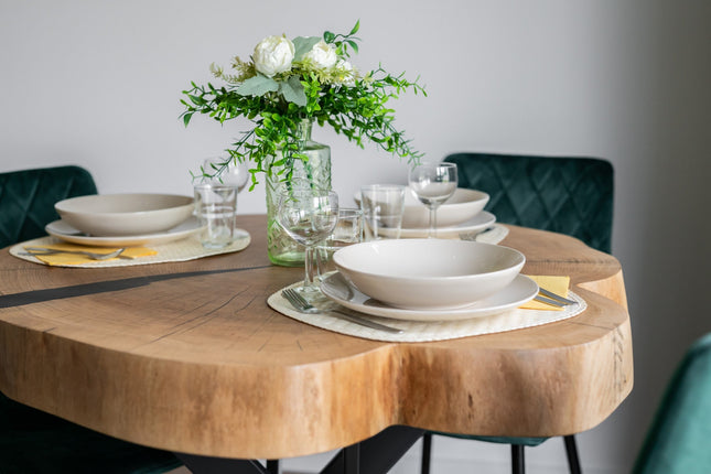 Rustic Round solid oak dining table for hotels, restaurants and offices – made to order, logo engraving available (view 2)