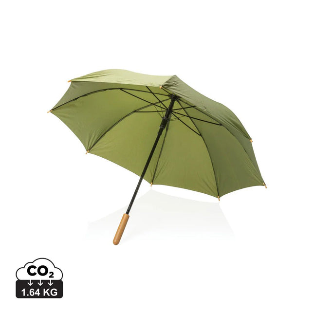 23" Impact AWARE™ RPET 190T auto open bamboo umbrella - hospitality