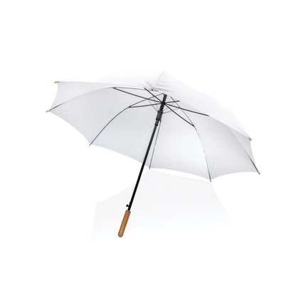 27" Impact AWARE™ RPET 190T auto open bamboo umbrella - hospitality