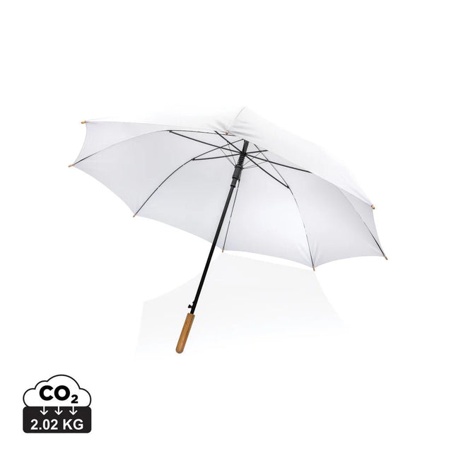 27" Impact AWARE™ RPET 190T auto open bamboo umbrella - hospitality