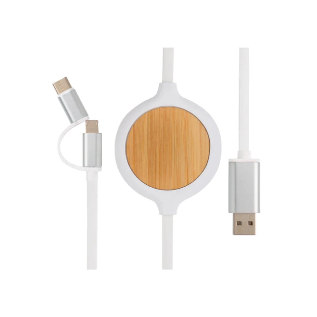 3-in-1 cable with 5W bamboo wireless charger - hospitality