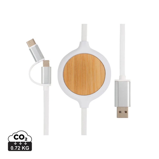 3-in-1 cable with 5W bamboo wireless charger - hospitality