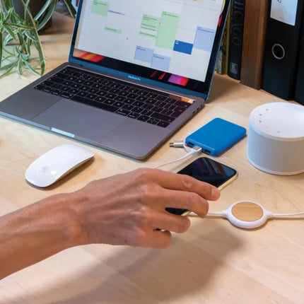 3-in-1 cable with 5W bamboo wireless charger - hospitality