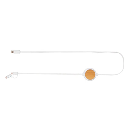 3-in-1 cable with 5W bamboo wireless charger - hospitality