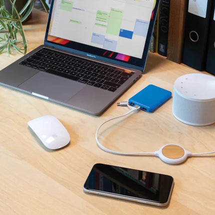 3-in-1 cable with 5W bamboo wireless charger - hospitality