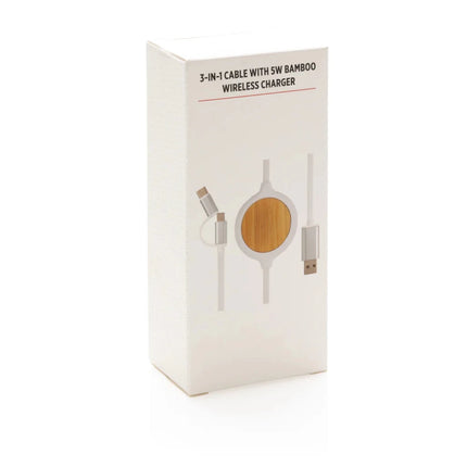 3-in-1 cable with 5W bamboo wireless charger - hospitality