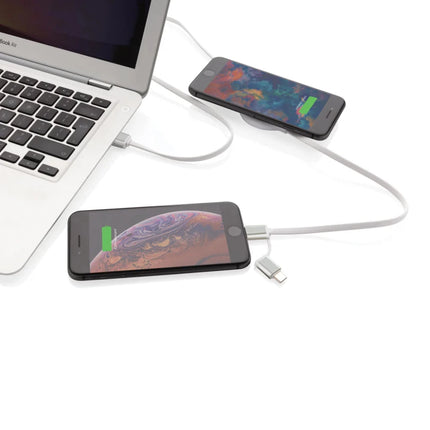 3-in-1 cable with 5W bamboo wireless charger - hospitality