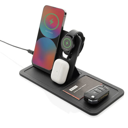3 in 1 RCS recycled PU wireless charger desk tray - hospitality