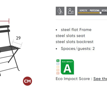 Fermob Bistro Two Seater Ottoman folding bench in vibrant chilli color