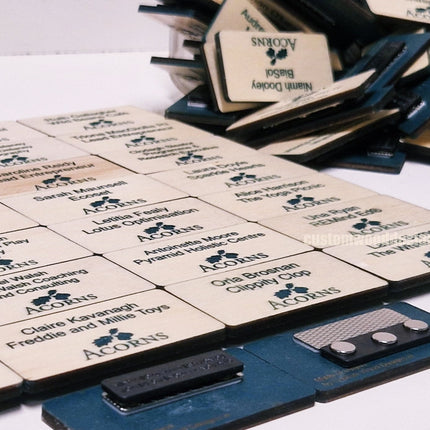 Blonde Birch Name Badges MOQ 10pcs Bespoke Made Custom Wood Designs __label: Multibuy CUB1CF_1
