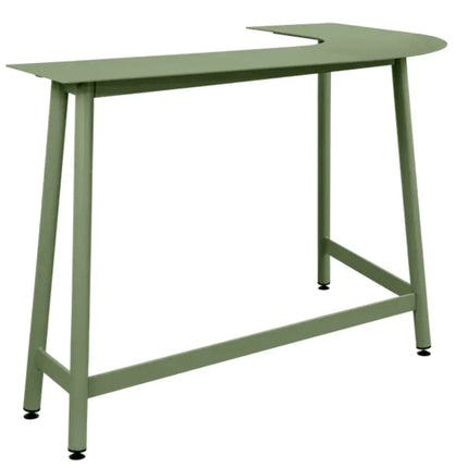 Fermob Bolder Corner Bar Stool in Liquorice with two-seater outdoor garden bench featuring foxed metal finish.