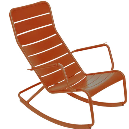 Red Ochre Fermob Luxembourg outdoor rocking chair with aluminum frame