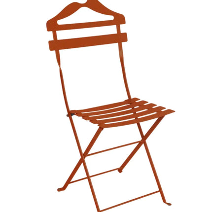  black cherry folding metal chair with a hanging