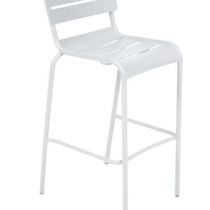 Red Fermob Luxembourg bar armchair with metal frame and armrests