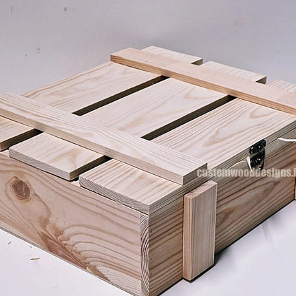 Rustic 3 bottle gift box by Custom Wood Designs with natural wood wool filling