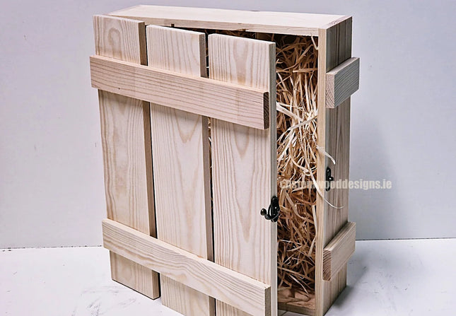 Rustic 3 bottle gift box by Custom Wood Designs with natural wood wool