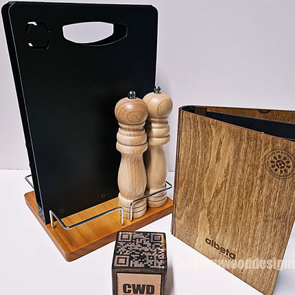 Chalkboard Table Caddy - Pack of 6 Custom Wood Designs __label: Multibuy CustomWoodDesignsIrelandTablecaddyrestaurantcaddiestablecaddyhotelrestauranttablecondimentcarrierrestaurantchalkboardcndimentholdertableserverhospitalityserviceporoducts_5