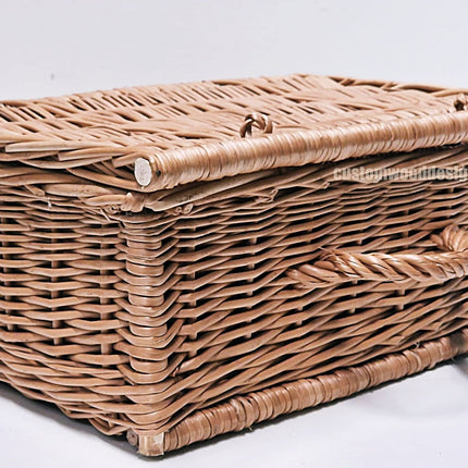 Wicker hamper basket by Custom Wood Designs, 40x28x17cm, natural woven wicker with sturdy handles, ideal for storage or gifting.