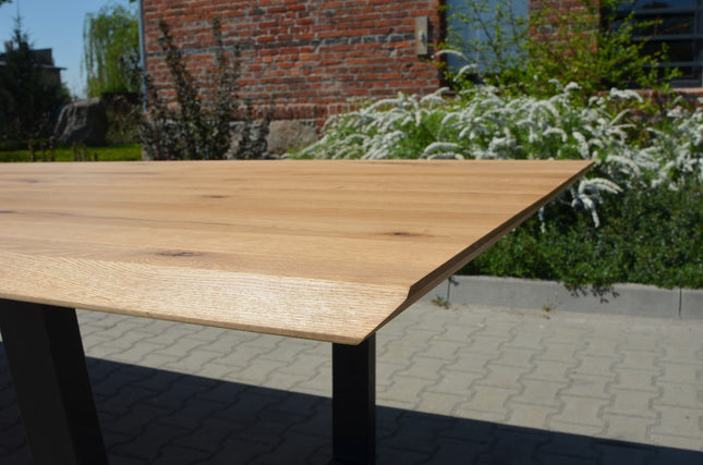 Rustic Live Edge solid oak dining table for hotels, restaurants and offices – made to order, logo engraving available (view 2)