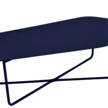 Blue Ultrasofa low metal table by Fermob with a sleek rectangular design