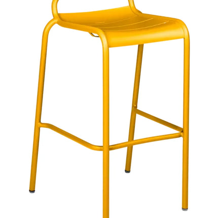 Fermob Luxembourg bar stool with orange seat and black metal frame
