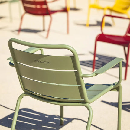 Fermob Luxembourg garden armchair lounge with a woven seat and metal frame
