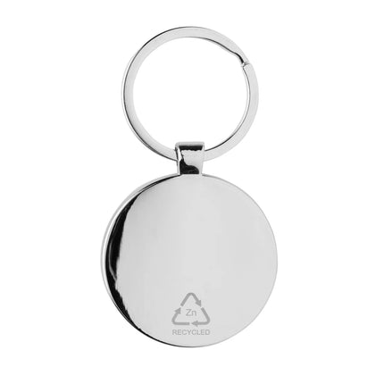 Recycled zinc alloy round keychain with bamboo detail from XD Collection