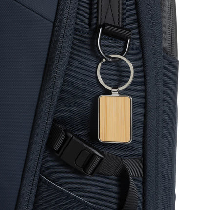 Recycled zinc alloy rectangle keychain with bamboo detail from XD Collection
