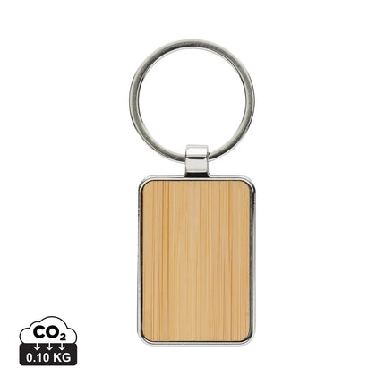 Recycled zinc alloy rectangle keychain with bamboo accent from XD Collection