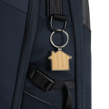 Recycled zinc alloy house keychain with bamboo accents from XD Collection