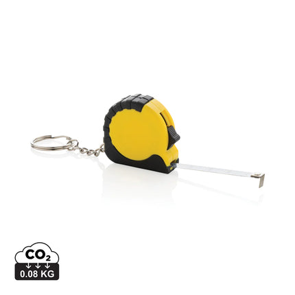  featuring a compact measuring tape attached to a durable keychain.