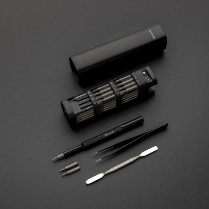  featuring ergonomic handles and variety of small screwdriver tips.