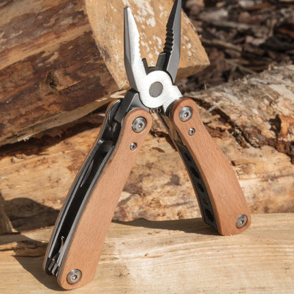  with a sturdy wooden handle and multiple attachments.