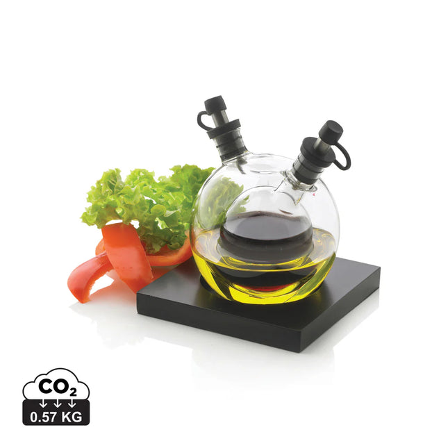XD Design Orbit oil and vinegar set with glass bottles and stainless steel pour spouts for kitchen use