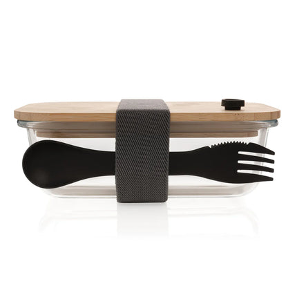  showcasing a clear glass container with a natural bamboo lid for home and kitchen use.