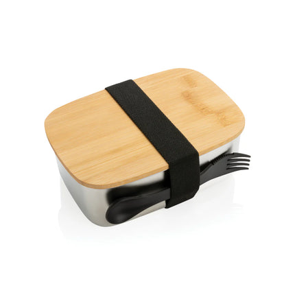 Stainless steel lunchbox with bamboo lid and spork from XD Collection