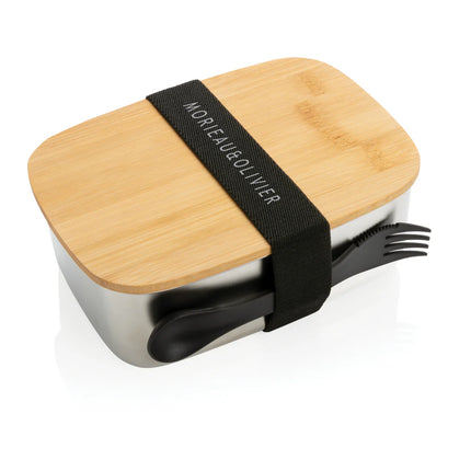 Stainless steel lunchbox with bamboo lid and spork from XD Collection