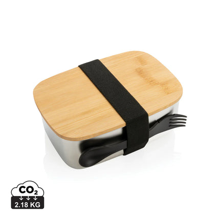 Stainless steel lunchbox with bamboo lid and spork from XD Collection
