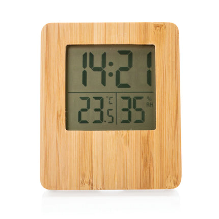  and weather icons on a sleek home decor device.