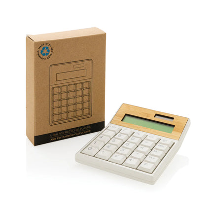 XD Collection Utah RCS recycled plastic and bamboo calculator for phone and tablet accessories