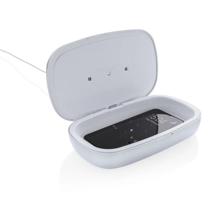  shown with opened lid and device inside.