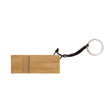 XD Collection bamboo keychain phone stand attached to a phone