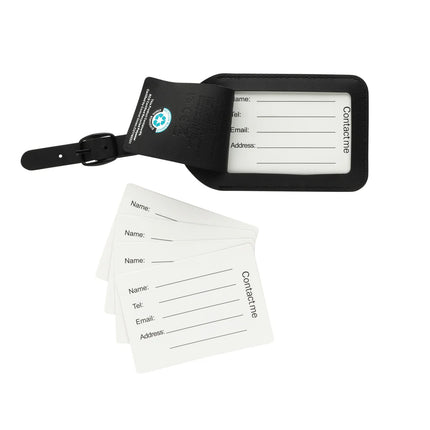  showing a durable luggage tag with identification window.