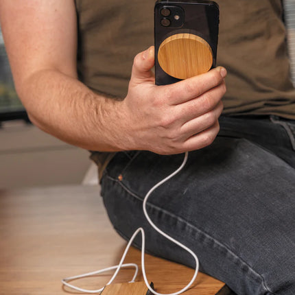 10W bamboo magnetic wireless charger for phones and tablets by XD Collection