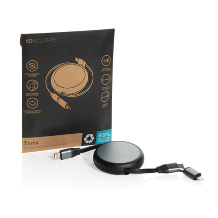 XD Xclusive Terra RCS recycled aluminium 240W 2-in-1 retractable cable for phone and tablet accessories