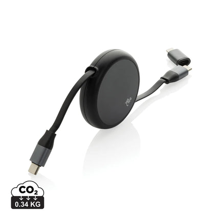 XD Xclusive Terra RCS recycled aluminium 240W 2-in-1 retractable phone and tablet charging cable