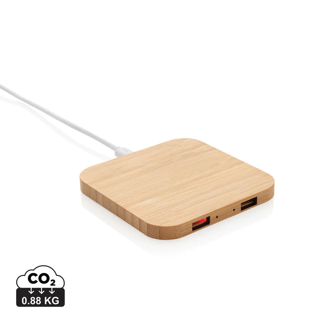 XD Collection bamboo 5W wireless charger with USB port for phones and tablets